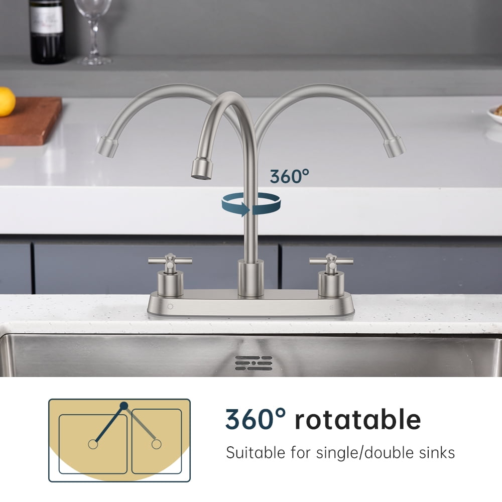 APPASO Two Handle Kitchen Faucet, Brushed Nickel Kitchen Sink Faucet, 3 Hole Kitchen Faucet, Stainless Steel Faucet for Kitchen Sink.