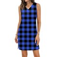 thumbnail image 2 of CIENVNSTG Womens Summer Plaid Printed Sleeveless V-Neck Beach Cover up Dresses Casual Loose Resort Wear Sundresses Tank Dress Swimsuit Coverup Royal Blue M, 2 of 5