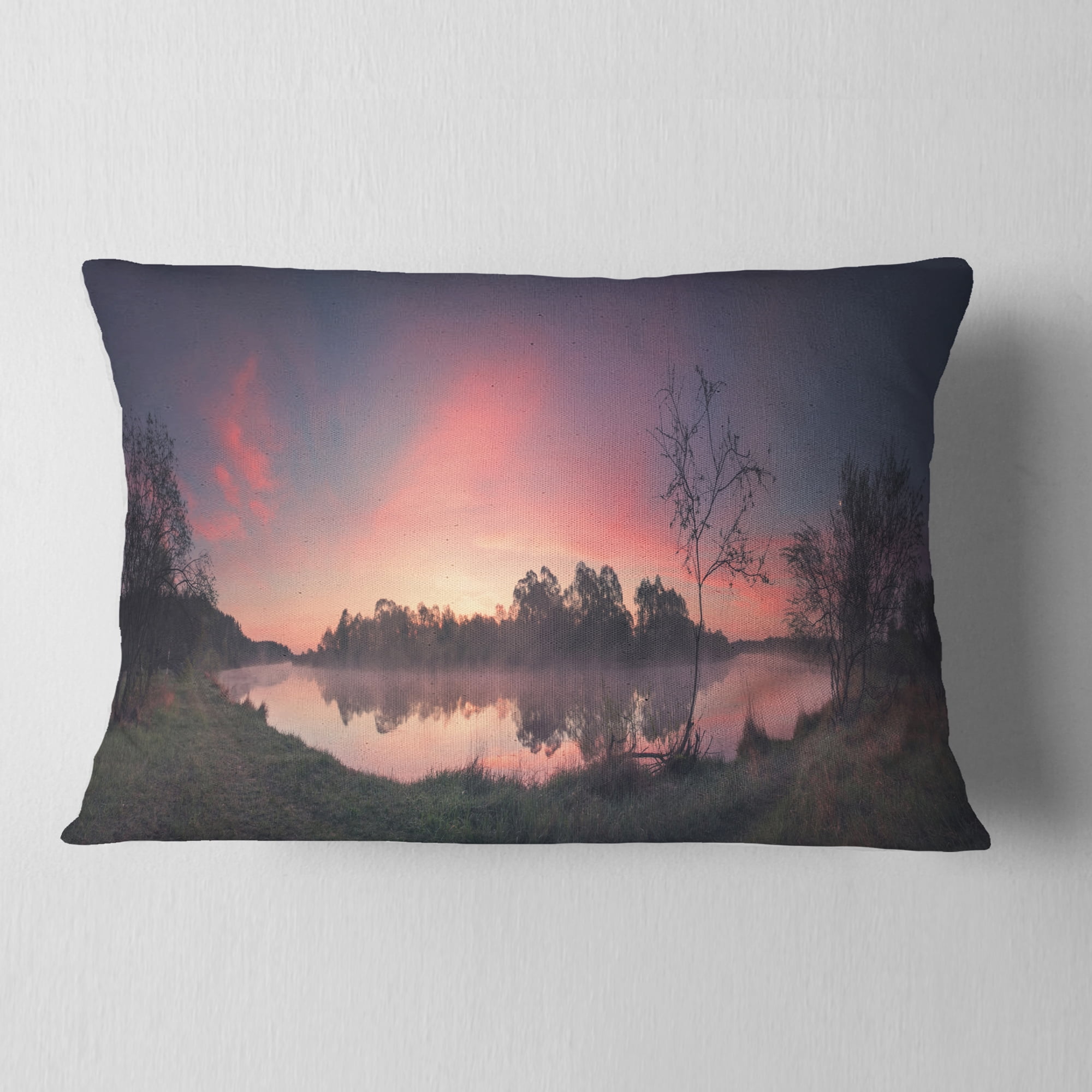 Designart Purple Tinged Spring Mountains - Landscape Printed Throw Pillow - 12x20