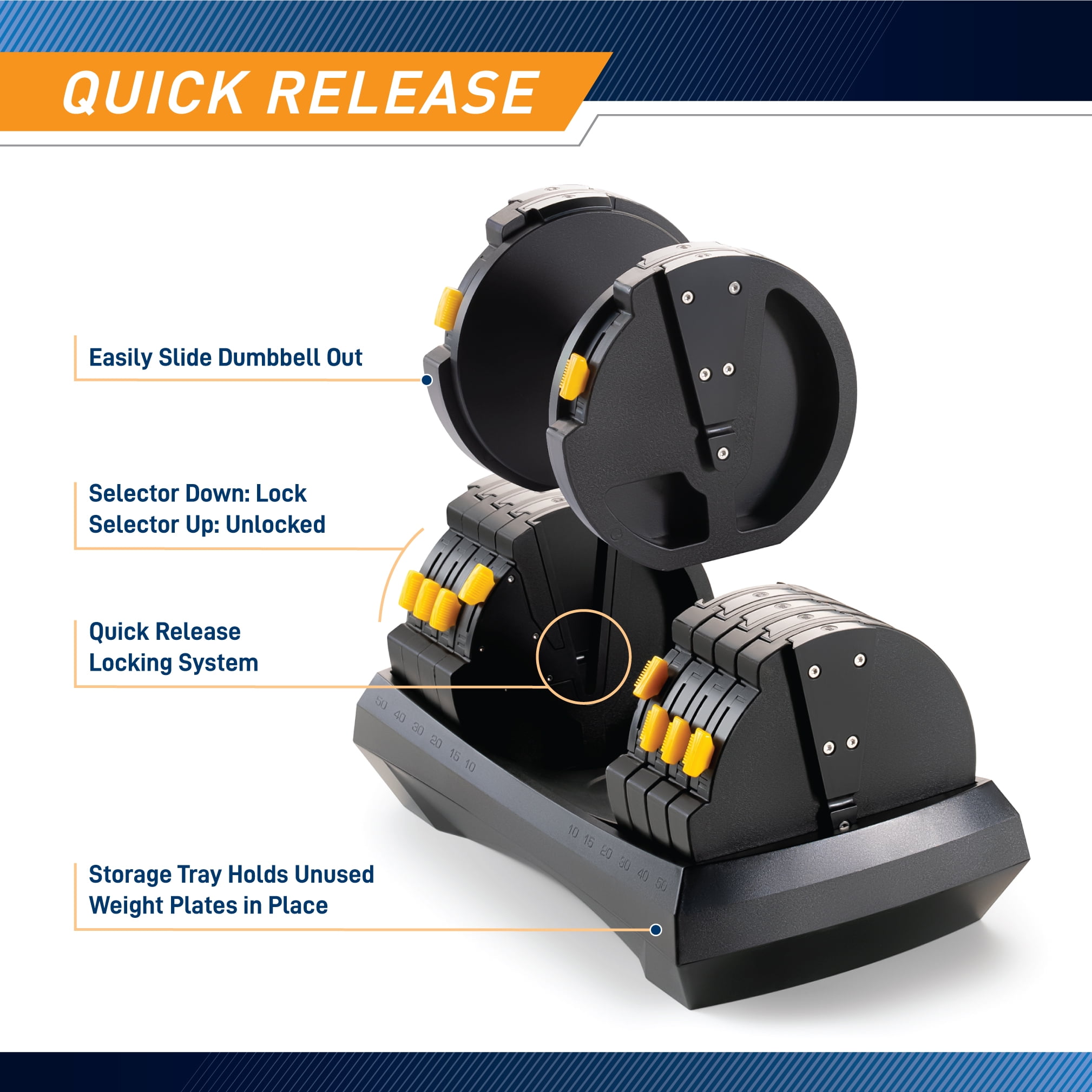 Marcy 6-in-1 Adjustable Dumbbells, Black, 50lb
