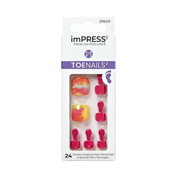 KISS imPRESS Square Press-On Toenails, Pink, 24 Pieces