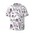 thumbnail image 4 of Uemuo Lavender Flowers Pattern Cotton Linen Short Sleeve Shirts,Casual Lightweight Button Down Shirts,Vacation Beach Summer Tops-, 4 of 7