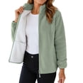 thumbnail image 2 of Smsaxvxz Women's Full Zip Soft Polar Fleece Jacket Fashion Solid Outdoor Recreation Coat Lightweight Winter Fall Outerwear Green 2XS, 2 of 9