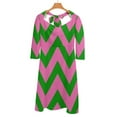 thumbnail image 6 of Green And Pink Zig Zag Pink And Green Flare Dress Square Neck Dress Elegant Female Fashion Printed Dress, 6 of 9