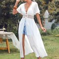 thumbnail image 6 of Womens Lace Patchwork Long Cape Cardigan Lightweight Beach Cover Up, Tie-Front Swimsuit Kimono, Resort Vacation Smock Coat, 6 of 9