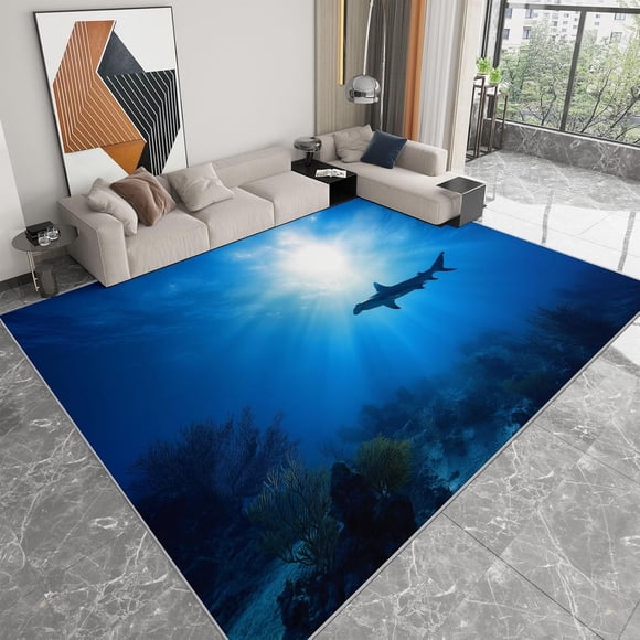 Ocean Coral Fish Area Rugs, Ocean Sunshine Coral Fish Carpet, Washable Non Slip Low Pile Soft Rug for Living Room Bedroom Entryway Decor Mat 5x7ft