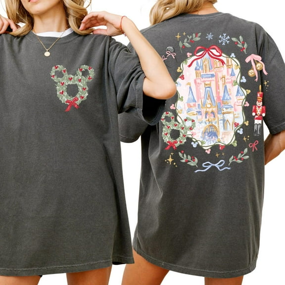 Comfort Color® Disney Merry Christmas Shirt, Vintage Disney Mickey Coquette Bow Christmas tee, Disney trip Xmas Tshirt