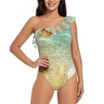 thumbnail image 4 of Daiia Starfish And Seashell On The Beach Women's One Piece Swimsuits Personalized One Shoulder Swimwear Asymmetric Ruffle Bathing Suits-Small, 4 of 8