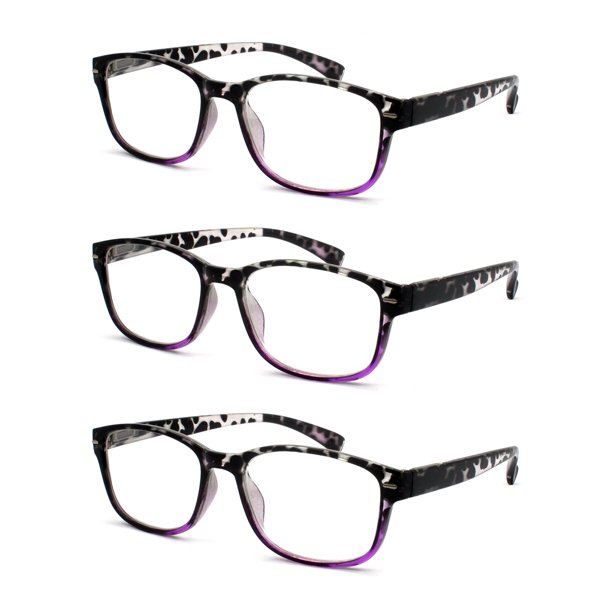 EYE ZOOM 3 Pack Plastic Frame Fashion Two Tone Tortoise Designer Reading Glasses (Purple, +2.25