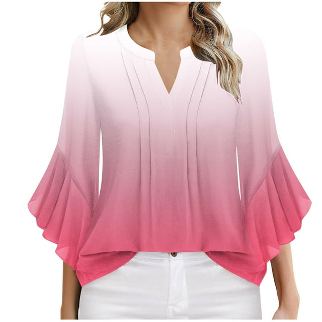 Swstbby Liquidation d'Automne! Hauts d'Automne pour Femmes Grande Taille, Haut Décontracté Uni Manches 3/4 Col Rond Rouge Melon D\'eau L