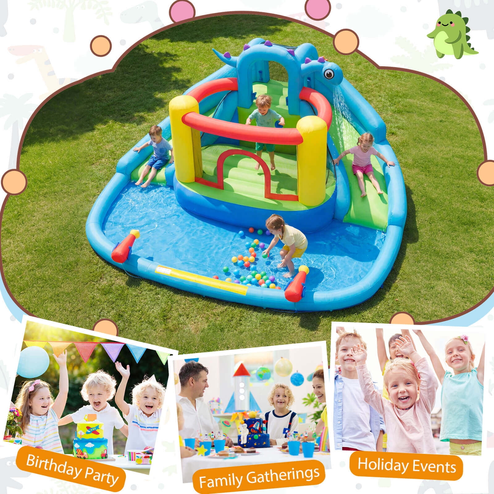 Infans Inflatable Water Slide Park w/Double Slides Jumping Area Splash Pool 750W Blower
