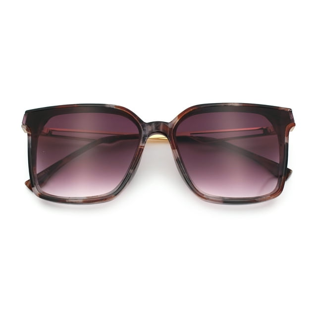 Womens Luxury Designer Inset Lens Metal Arm Horn Rim Plastic Fashion Sunglasses Burgundy Marble - Purple