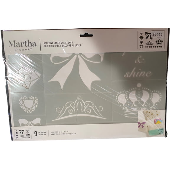 Martha Stewart Crafts Adhesive Laser-Cut Stencil 9 Designs Gem Stone Crown Tiara