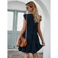 thumbnail image 5 of Women’s Summer Dress Sleeveless Ruffle Sleeve Round Neck Mini Dress Solid Color Loose Fit Short Flowy Pleated Dress, 5 of 5