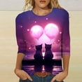 thumbnail image 2 of Zylarhe Womens T Shirts Women's Casual Cat Print T-Shirt Valentine's Day Themed Round Neck 3/4 Sleeve Soft Comfortable Fashion Top, 2 of 4