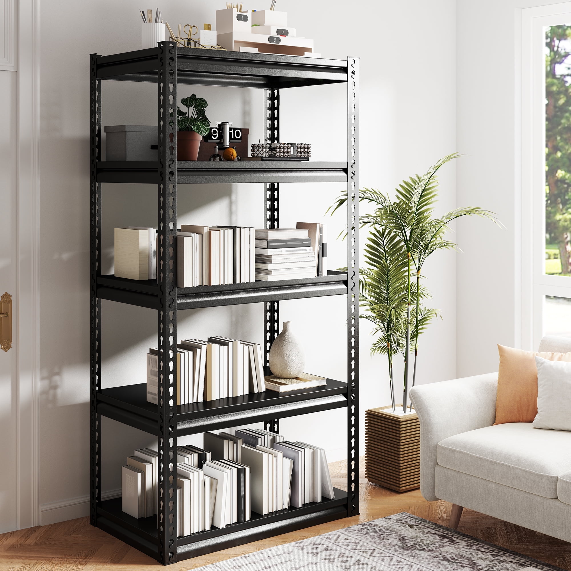 REIBII Storage Shelving Unit 5 Tier Garage Shelves Adjustable Storage Rack Metal Shelving for Basement,Pantry,Kitchen,60"H x 27.6"L x 12"D