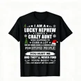 thumbnail image 4 of 100% Cotton Funny "I'm a Lucky Nephew with a Crazy Aunt" Graphic T-Shirt - Black Retro Humorous Saying Tee for Men & Women, Soft Breathable Round Neck, Comfortable Golf Gift T-Shirt For Men and Women, 4 of 8
