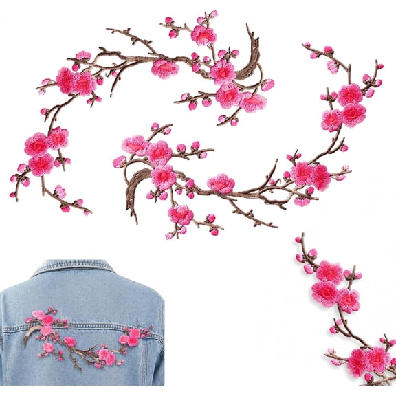 2/4PCS Cherry Blossom Patches, Iron On Sakura Embroidered Flower Patches for Clothes, Jeans, Backpacks, Hats, Bags & DIY Craft Decoration (Pink-2PC)