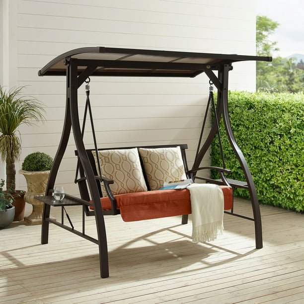 Outdoor Hardtop Canopy Porch Swing, Outdoor 2 Person Canopy Swing Glider Hammock Patio Furniture Backyard