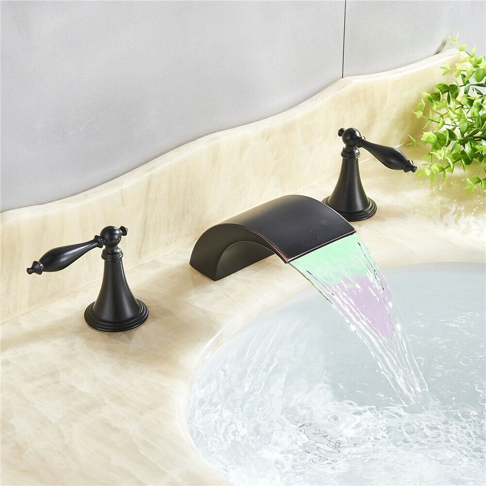 Senlesen LED Bathroom Basin Sink Faucet Matte Black Waterfall Basin Mixer Tap