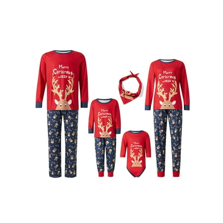 

Frobukio Christmas Matching Family Pajamas Cartoon Elk Letter Print Long Sleeve Pullover + Trousers Homewear Red 6 Years