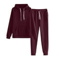 thumbnail image 2 of RPVATI Cotton Two Piece Sets for Women Sweatsuits Fall Casual Long Sleeve Hooded Sweatshirt Baggy Wide Leg Sweatpants Lounge Winter Plus Size Tracksuit Wine M, 2 of 8