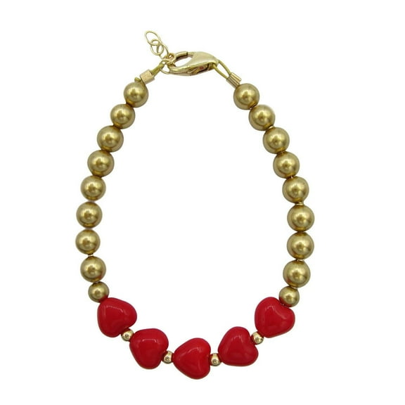 Luxury Red Heart Baby Bracelet with Gold Pearls (B1704)