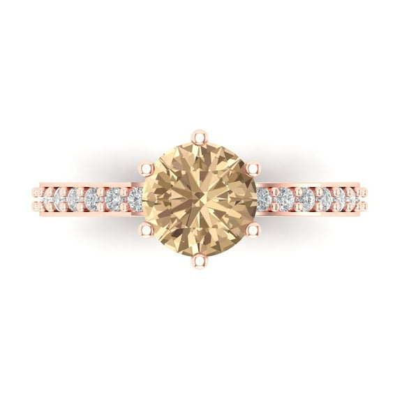 1.71ct Round Cut Yellow Moissanite 14k Pink Rose Gold Engraving Statement Bridal Wedding Designer Ring Size 7.5