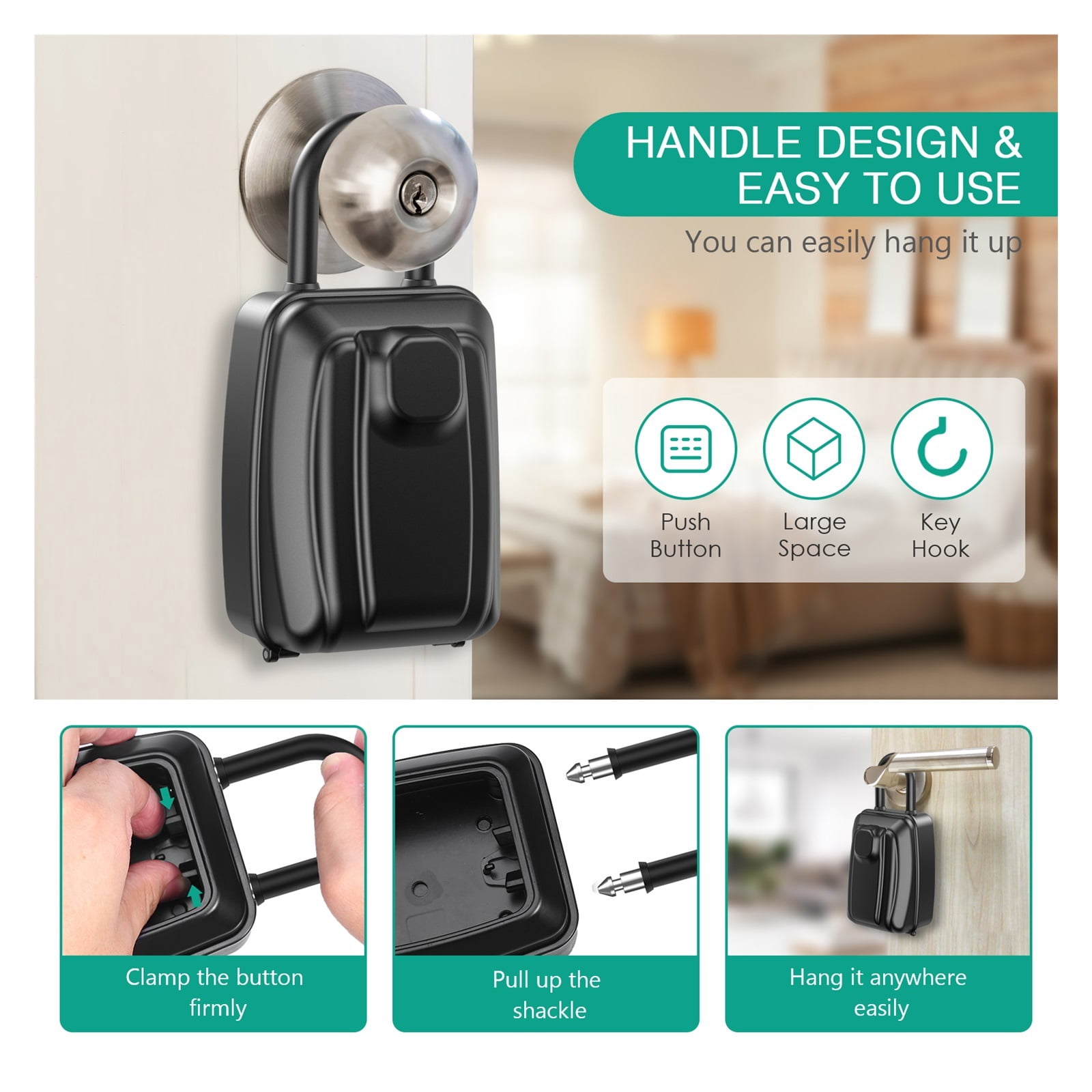 Key Safety Box 9-Digit Push-Button Combination Lock Outdoor Key Storage Box Resettable Code Key Box Waterproof Safe Deposit