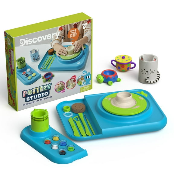Discovery™ Pottery Studio Motorized Clay Art Station, Includes Wheel, 3 Molds, Tools, Paints, and Air-Dry Clay