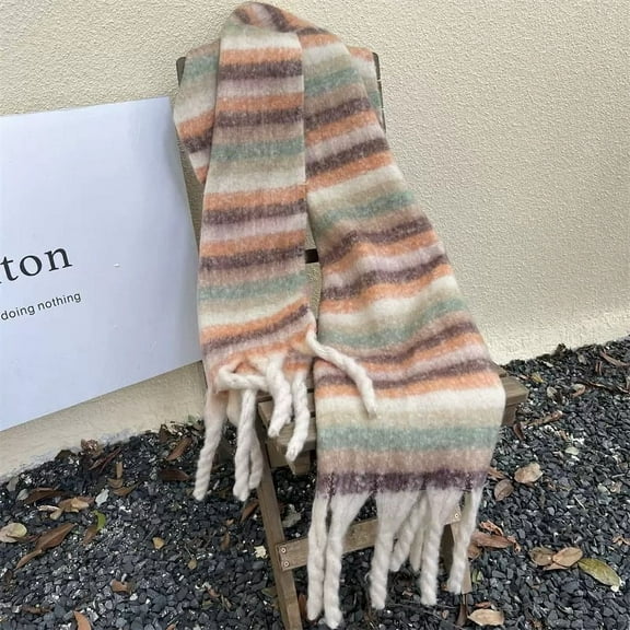 Zhuge Plaid Scarf for Women Chunky Scarves Winter Warm Thick Oversized Blanket Scarf，Stripe Beige