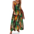 thumbnail image 1 of Vestido de plumas brillantes con estampado colorido, elegante vestido largo con escote en V, estilo bohemio, para playa, con tirantes, moda urbana, vestido oversize, 1 of 7
