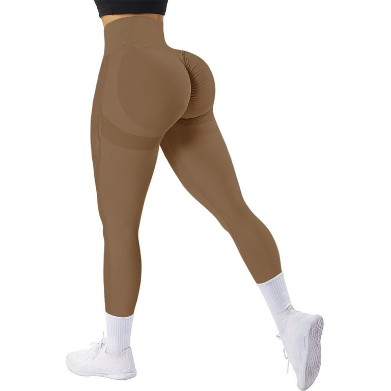 A AGROSTE Scrunch Butt Lifting Seamless Leggings Booty High Waisted Workout  Yoga Pants Anti-Cellulite Scrunch Pants Khaki-M