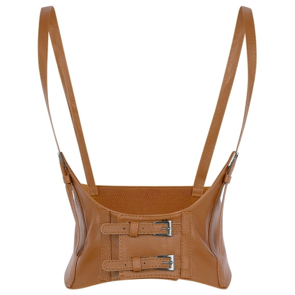 Cinturón elástico ancho para mujer INSPIRE CHIC, cinturones de corsé steampunk bajo el busto, cuero sintético/denim para vestido grande marrón