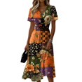 thumbnail image 2 of Halloween Dresses for Women Bat V Neck Ghost Vintage Wrap Dresses Witch Hat Short Sleeve Fall Wedding Guest Dress 2XL, 2 of 5