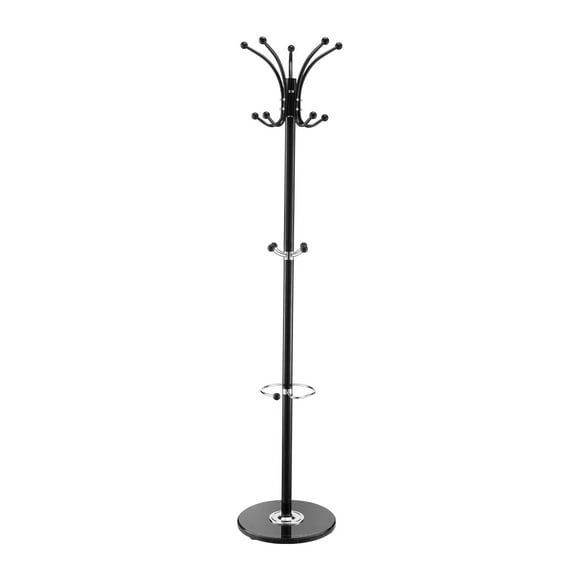 KFFKFF Freestanding Metal Coat Rack with Umbrella Holder, Sturdy Marble Base & 14 Hooks, Coat Tree for Entryway, Bedroom, Living Room, Modern Hanger for Hats, Scarves, and Bags