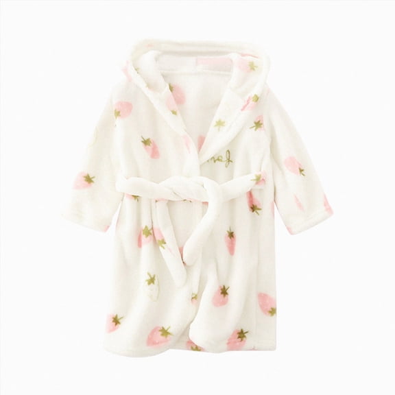 WUANDIXFA Boys Girls Robe Kids Flannel Hooded Bathrobe Sleepwear Pajamas Toddler Soft Plush Robes for Girls Toddler Boy Fleece Robe,White,2-3 Years