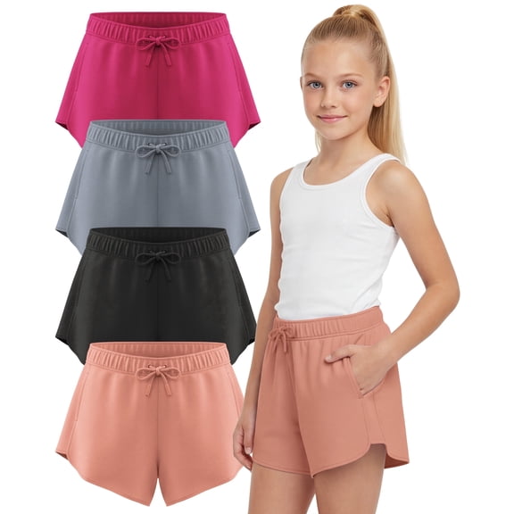 Pure Champ Girls Shorts 4 Pack Girls Athletic Shorts Ultra-soft Youth Quick Dry Dolphin With Drawstring Size Toddler -16 (Set 6 Size Large)