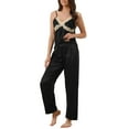 thumbnail image 2 of INSPIRAR CHIC Conjuntos de Pijamas de Dos Piezas para Mujeres, Camiseta con Pantalones, Ropa de Dormir de Encaje de Seda, Ropa de Casa M Negra, 2 of 5