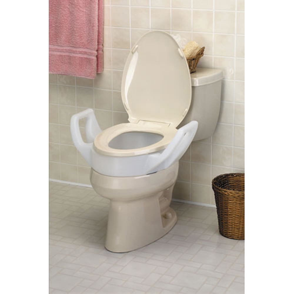 Elevated toilet seat with arms, elongated