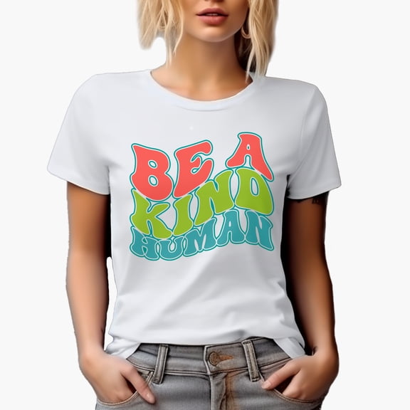 Be a Kind Human, Kindness Quote, Groovy Retro Wavy Text Merch Gift, White T-Shirt, Small