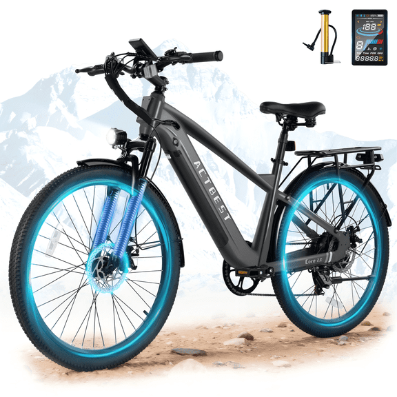 Core Electric Bike for Adults,750W Motor Ebike with Front Suspension, 7-Speed Up to 55Miles,20MPH E Bicycle,26" Step-Over Ebikes(Grey)