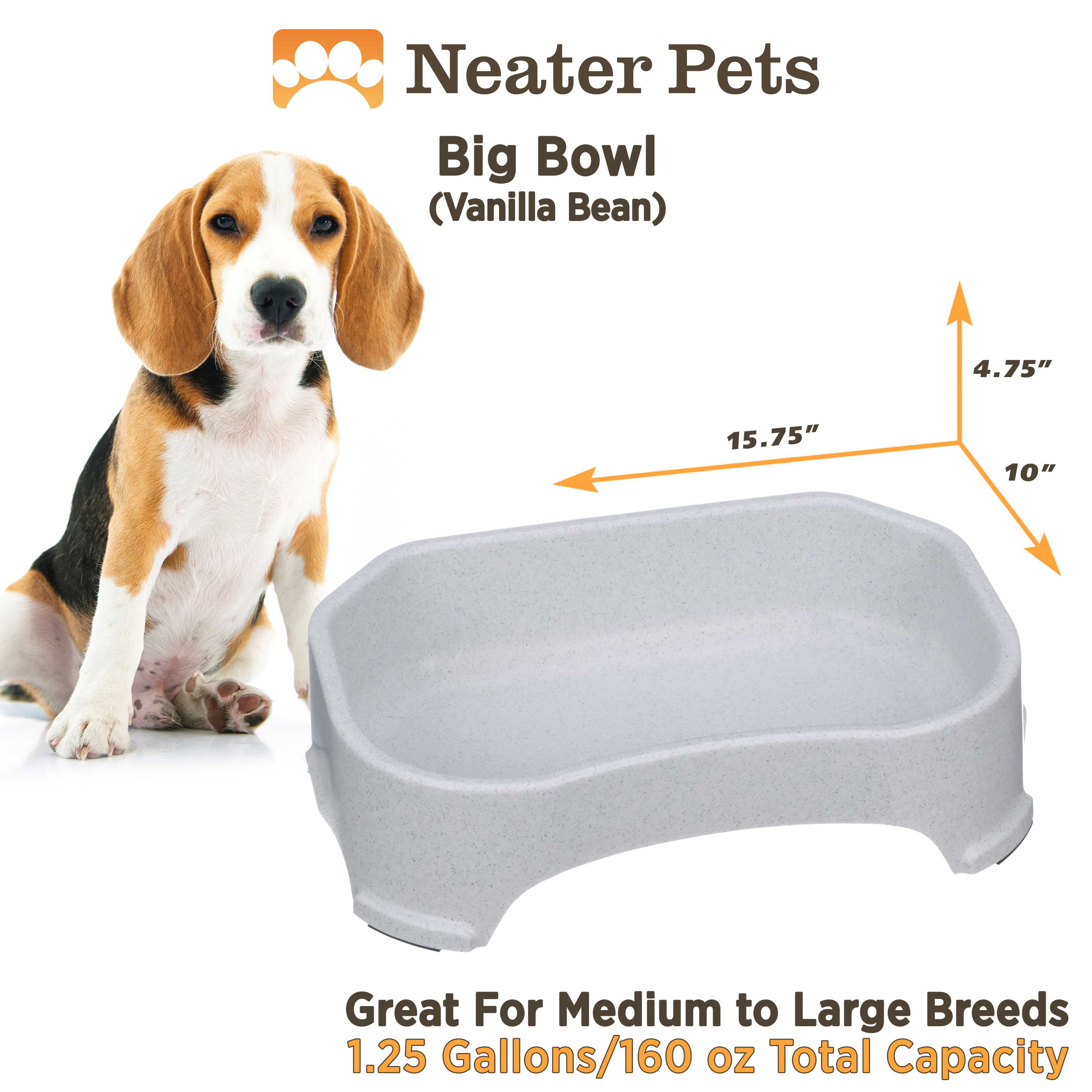 Neater Pets Big Bowl for Dogs - Great for Multi-Pet Households - Extra Large  Plastic Trough Style Food or Water Bowl for Use Indoors or Outdoors,  Vanilla Bean, 1.25 Gallon (160 Oz.) 