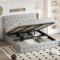 thumbnail image 3 of Einfach King Size Lift up Platform Storage Bed Frame with Fabric Upholstered Wingback Button Tufted Headboard, Light Gray, 3 of 8