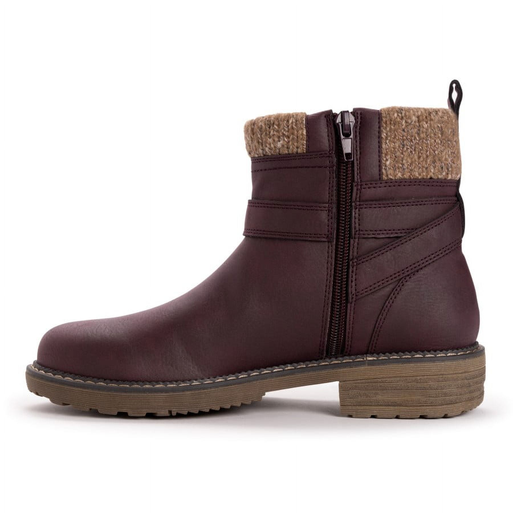 MUK LUKS Women's Gina Fashion Boot - Cozy Lined Ankle Boot With Sweater Cuff & Decorative Buckle