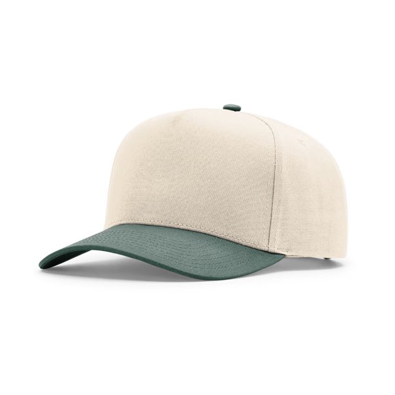 Richardson Full Fabric 5 Panel Champ Hat, One Size Fits Most, Combination Cream/Dark Green