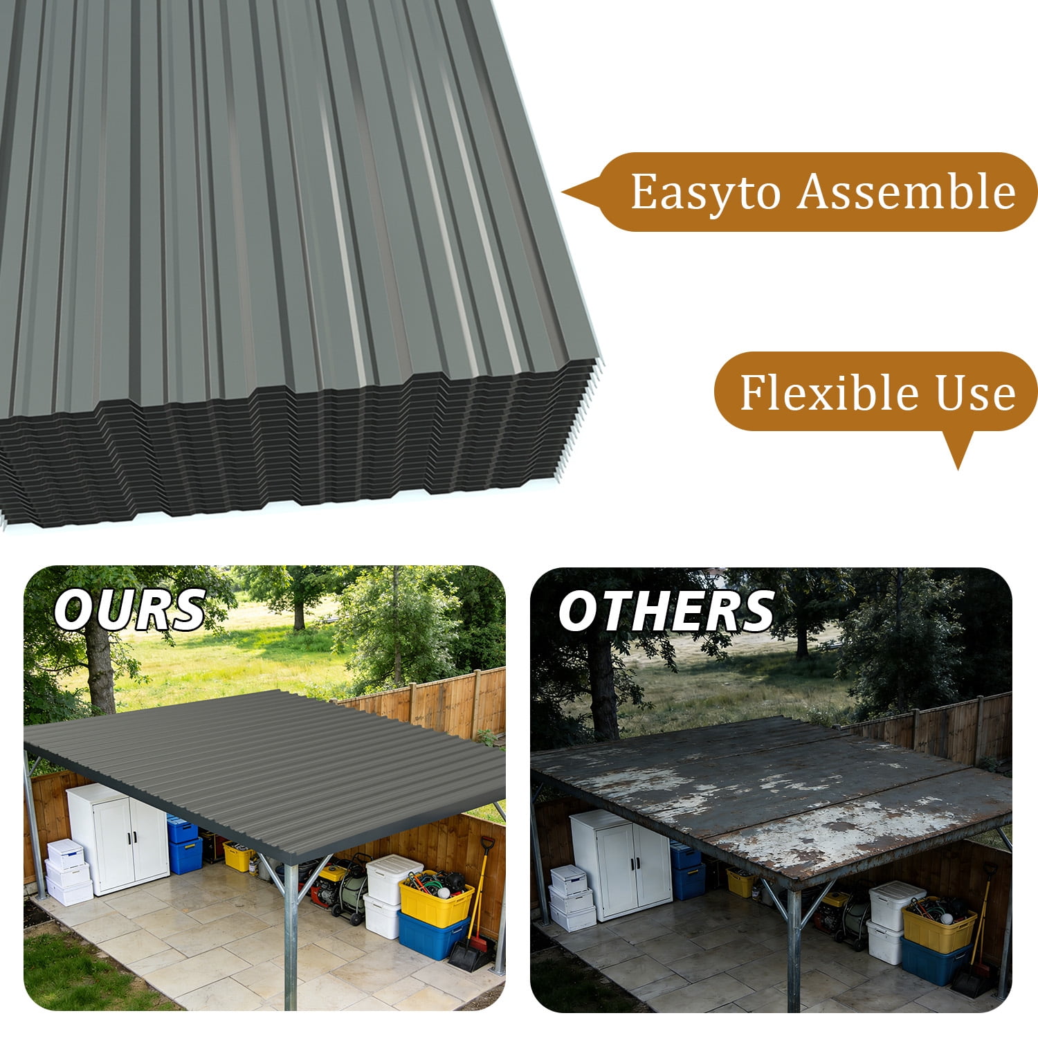 Corrugated Galvanized Metal Roofing Panels 18.9x42.52 in, Waterproof Metal Siding for Outdoor House Storage Chicken Coop Garage Shed, Gray, 20pcs