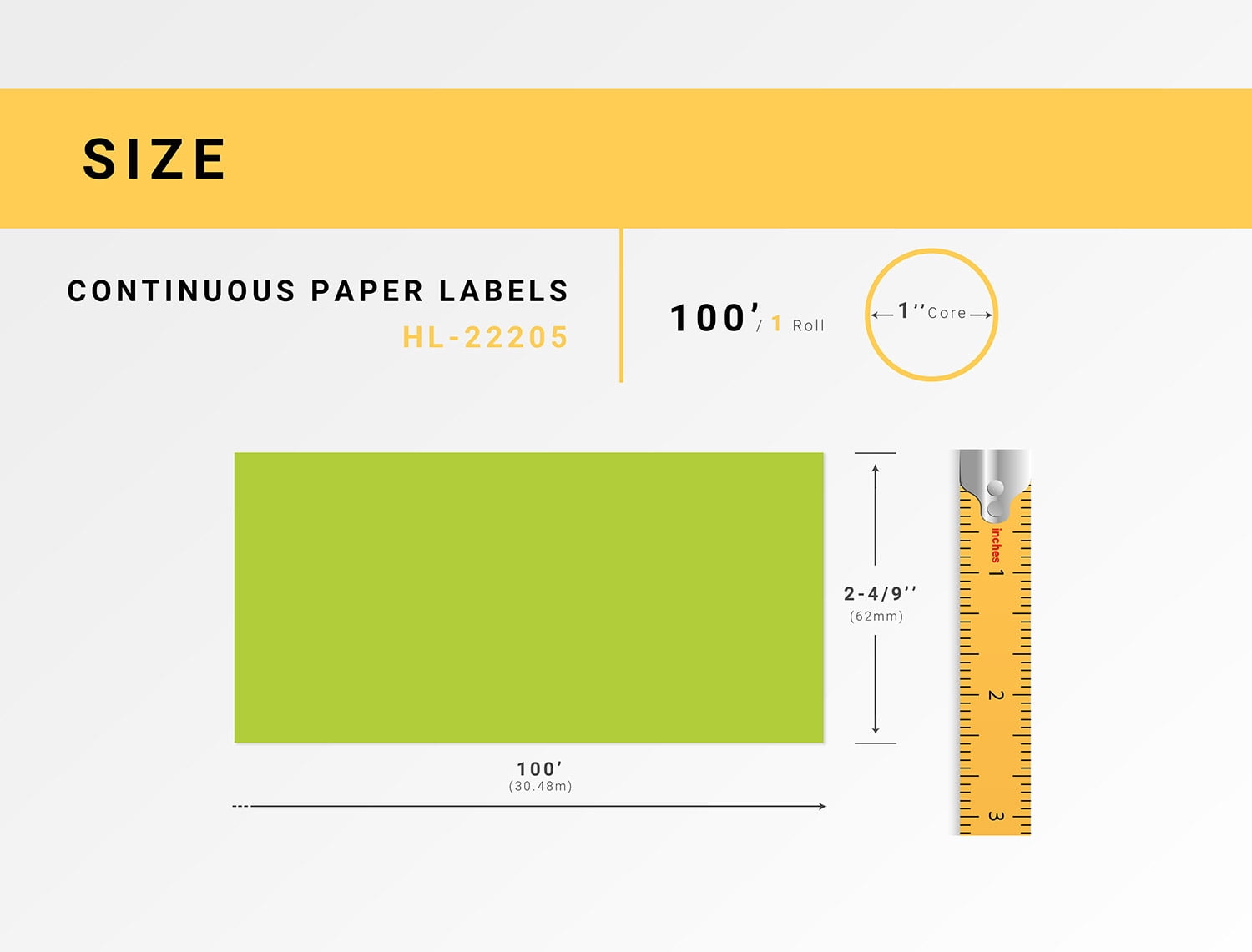 HOUSELABELS Compatible with DK-2205 Replacement Roll for Brother QL Label Printers; GREEN Continuous Length Labels; 2-4/9" x 100 feet (62mm*30.48m) - 32 Rolls