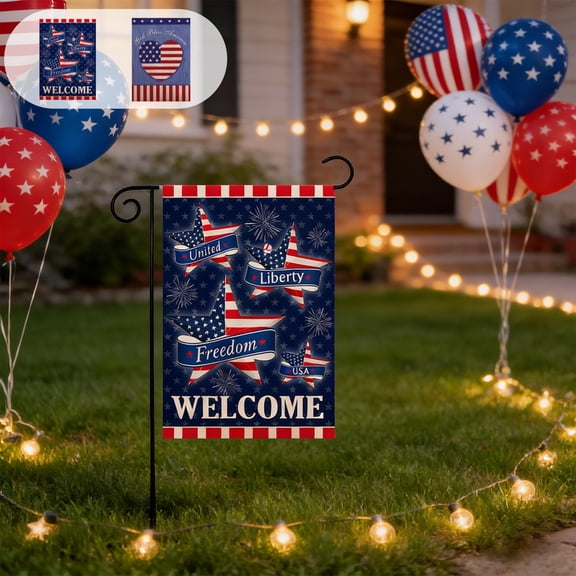AZXY 4th of July Garden Flag 11.81x17.72 Inch Double Sided Patriotic Heart God Bless America Outdoor Yard Decorations
