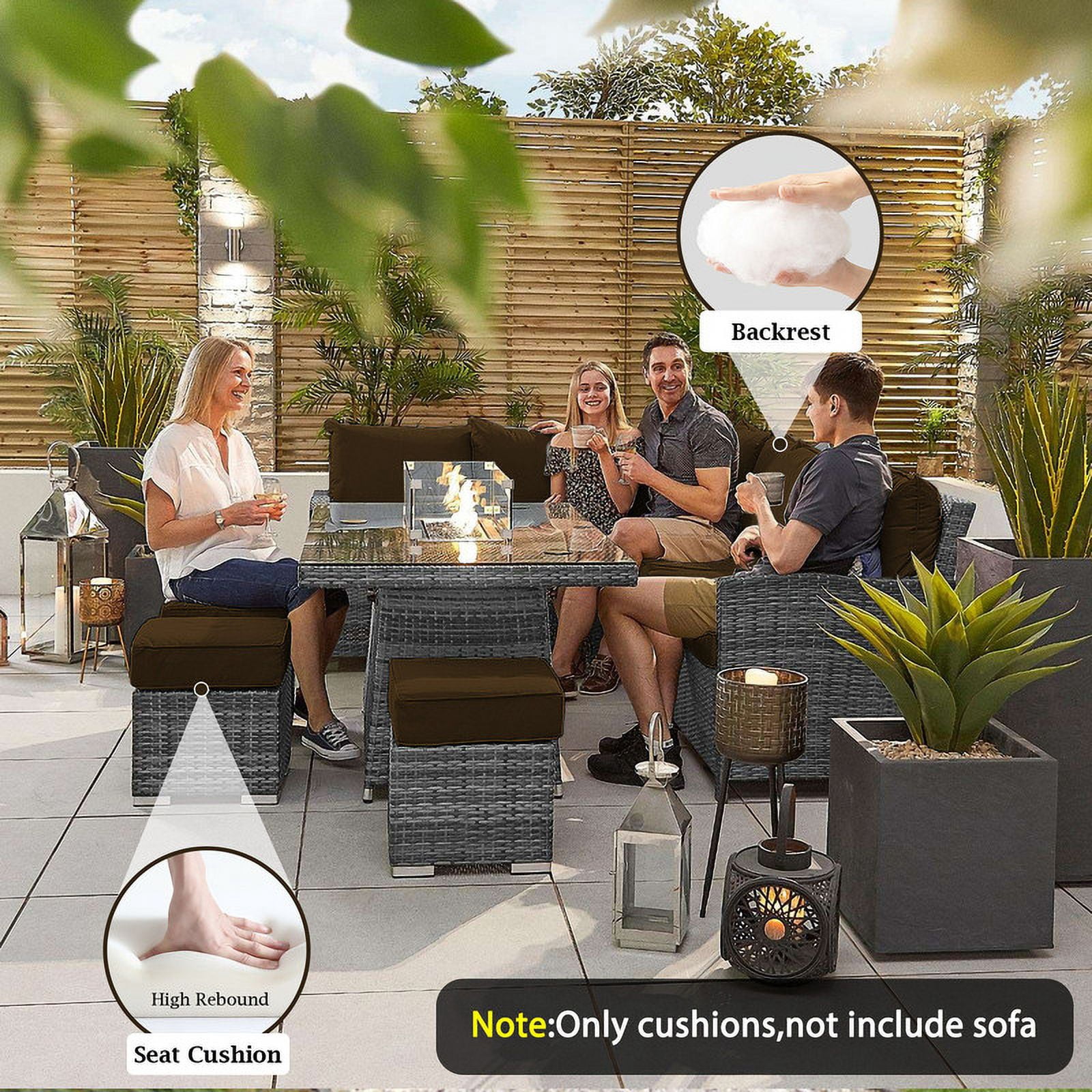 Outdoor Cushions for Patio Furniture Replacement, 4" Foam High-Density, 14-Piece Water-Resistant Outdoor Cushion for 6-Seat Sectional Patio Conversation Sets（Coffee）